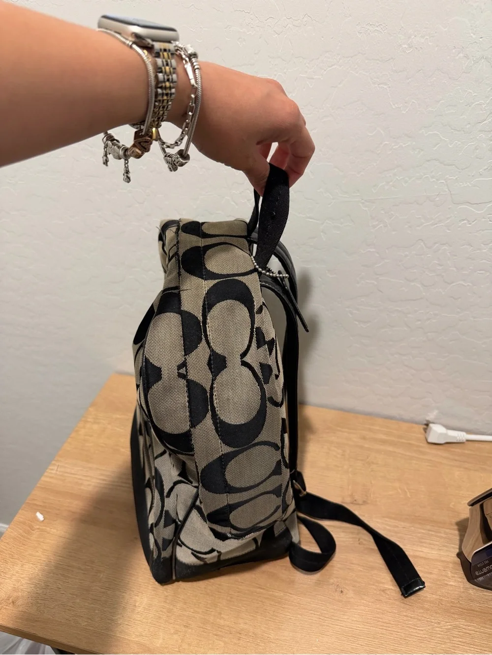 Coach Black & Beige Signature Canvas Mini Backpack